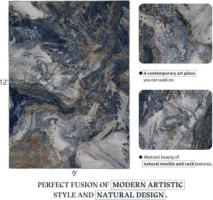 Modern Washable Rug for Living Room: Abstract 9x12 Area Rugs for Bedroom Low - Image 2