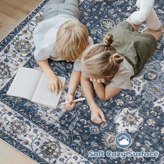 Area Rug 8x10 Washable Rug, Vintage Boho Medallion Rugs Non-Slip Soft Low Pile - Image 4