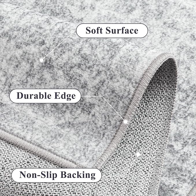 2x6 Runner Rug Washable Vintage Indoor Hallway Carpet Non Slip Grey Bedroom Low - Image 6