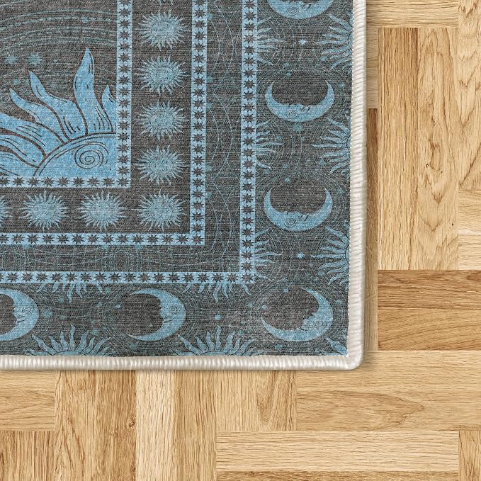 Ambesonne Sun and Moon Decorative Rug, Bohemian Artwork Design of Crescent - Image 2
