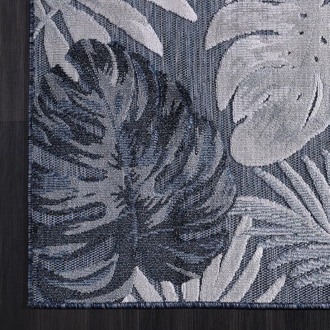 CAMILSON Indoor Outdoor Rug Navy Blue 4x6 Leaf Tropical Botanical Area Rugs - Image 5