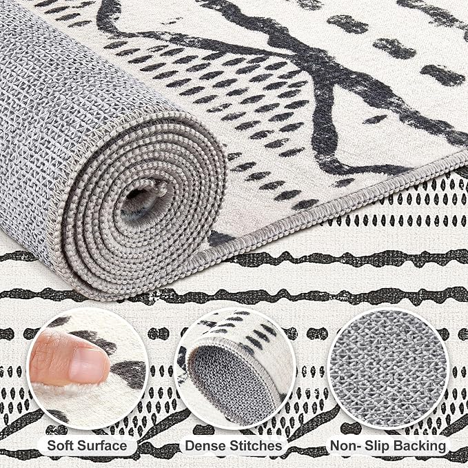 Nakagishi Black Rug Living Room 5X7: Washable Boho Large Neutral Soft Rug - Image 3