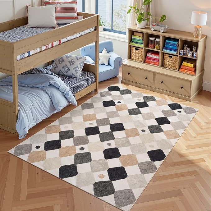 jinchan Macy Area Rug 5x7 Kids Washable Indoor Non-Slip Black and White Modern - Image 3