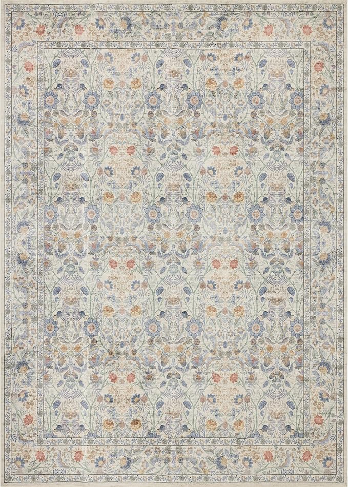 Washable Living Room Rug: 9x12 Boho Floral Soft Area Rug - Image 8