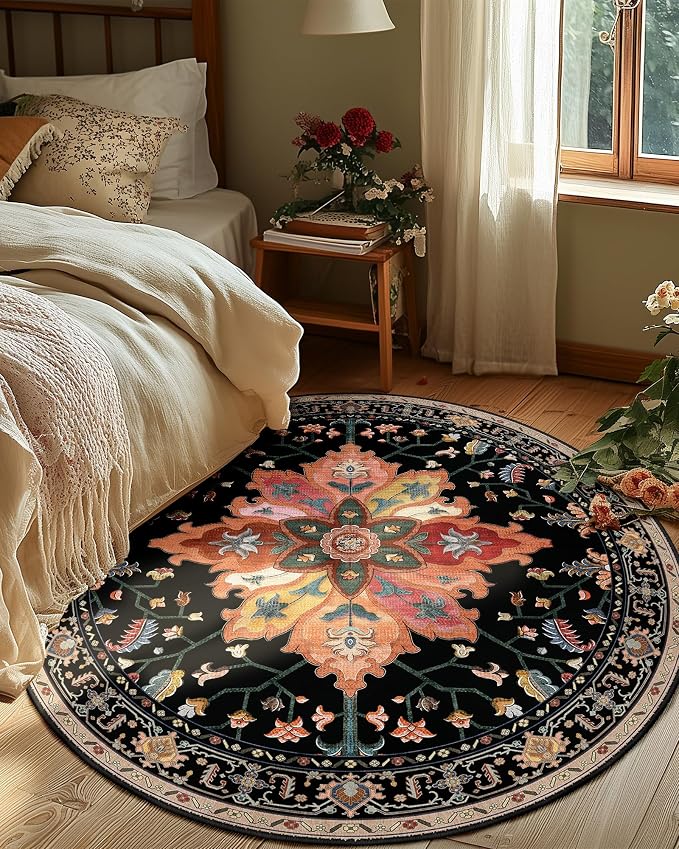 Area Rugs 8ft Washable Non-Slip, Floral Vintage Distress Print Pattern - Image 9