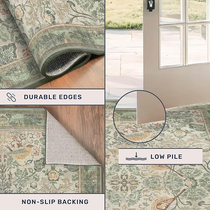 Washable Floral Bird Rugs for Living Room - Image 4