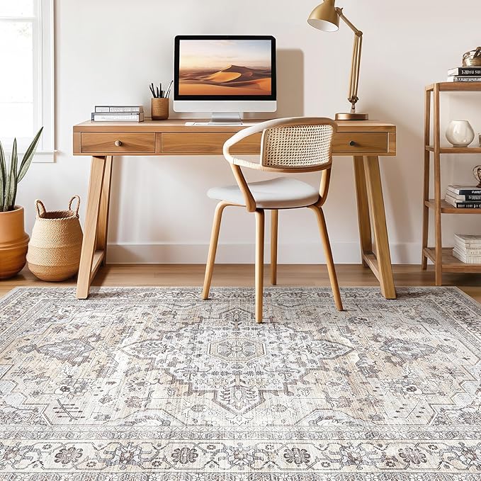 10x13 Area Rugs Living Room: Washable Boho Large Neutral Vintage Soft Rug Stain - Image 7