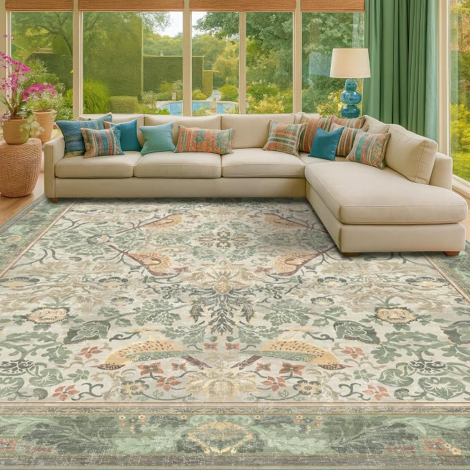 Floral Large Rugs for Living Room 10x14 by HazoHaus