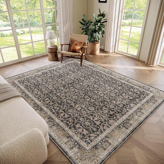 Washable 6x9 Area Rugs for Living Room, Boho Non-Slip Vintage Distress Large by Hedwior