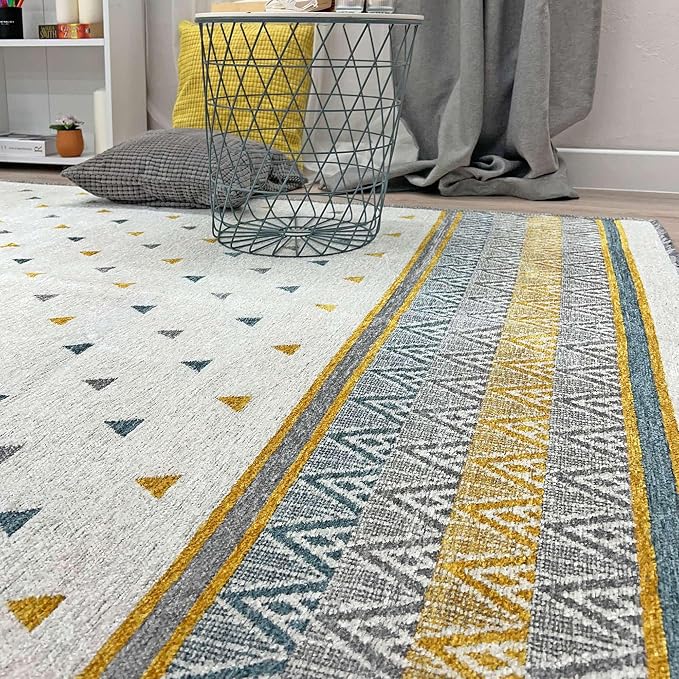 Alfa Rich 3x10 Gold Gray Off White Washable Area Rugs - Image 4