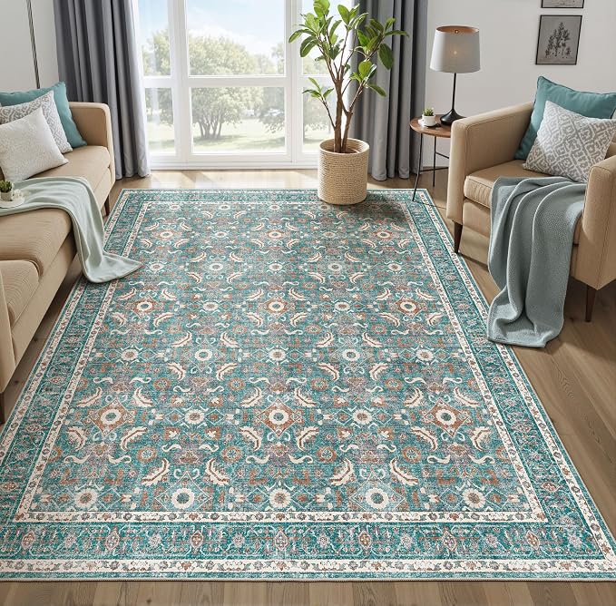 WITSHOCK Living Room Area Rugs 7x9: Soft Non-Slip Backing Washable Rugs Vintage by WITSHOCK
