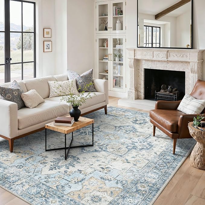 6x9 Area Rugs for Living Room, Machine Washable Rug, Non Slip Vintage Rugs by BESBLEE