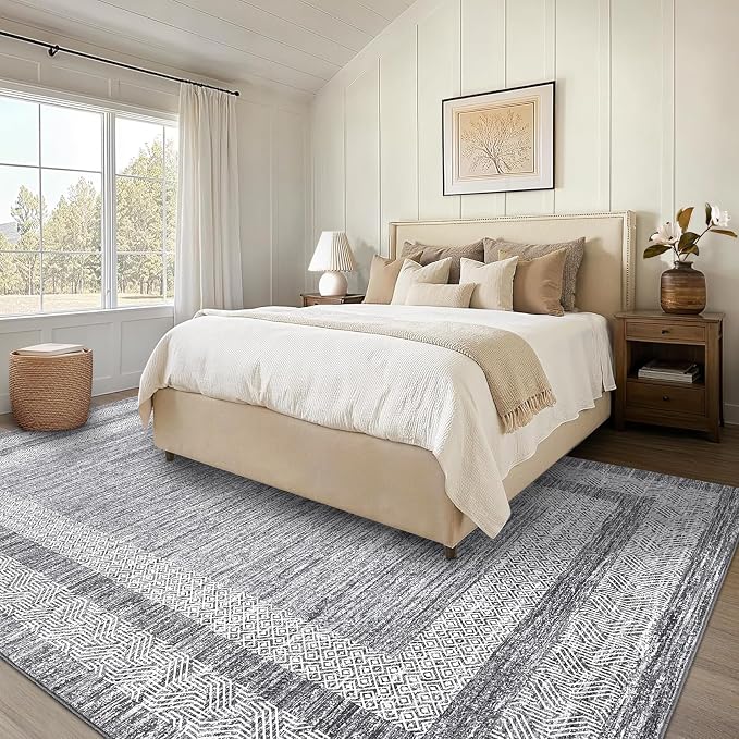 GarveeHome 9x12 Large Modern Gray Area Rug Distressed Bordered Rug Soft Non - Image 7