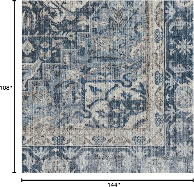 RUGGABLE Washable Vintage Area Rug – Kamran Admiral Blue 9x12, Stain-Resistant - Image 2