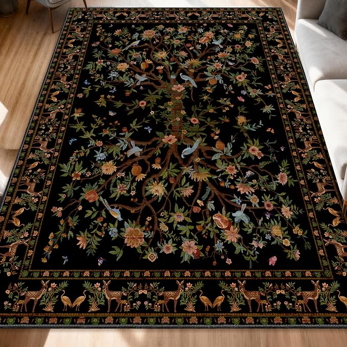 Black Rug for Living Room 5x7 Area Rugs, Machine Washable Non-Slip Carpet by TANVILL