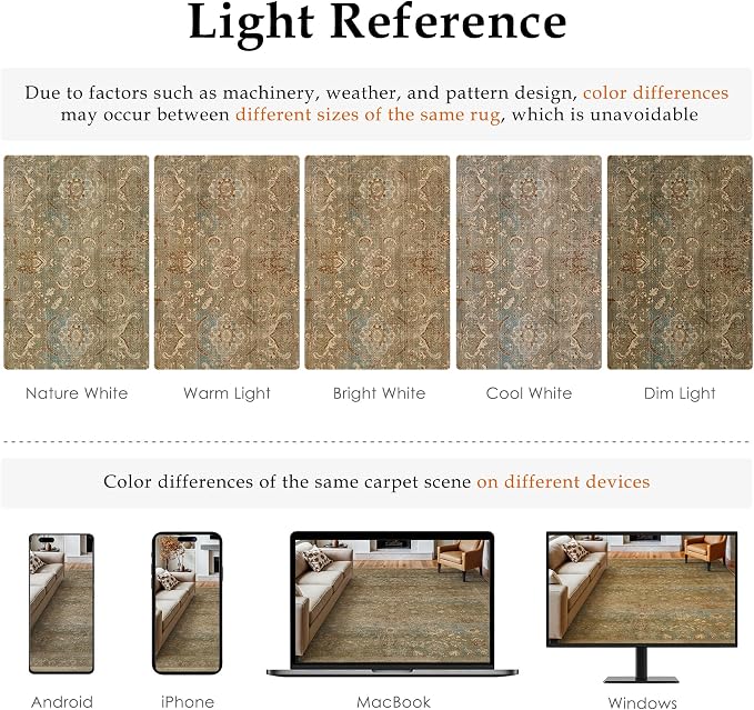 Vintage Runner Rug 2x8 Washable Hallway Carpet Non Slip Long Brown Bedroom Low - Image 2