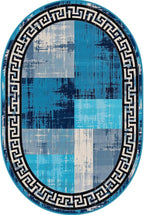 Blue Grey Black Greek Key Pattern Bordered Design Large Carpet - Image 5