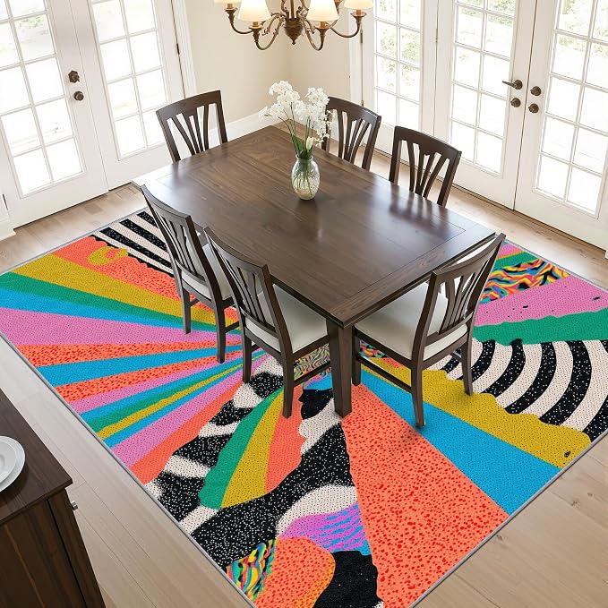 Graffiti Rug - 8x10 Rug, Colorful Abstract Art Area Rugs, Hippie Aesthetic - Image 6