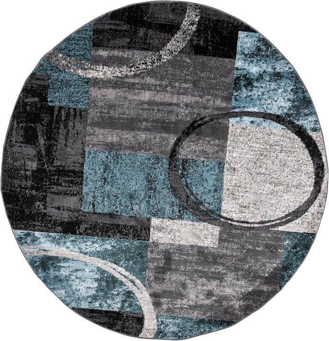Rugshop Contemporary Abstract Circle Design Soft Round Area Rug 8' Gray - Image 2