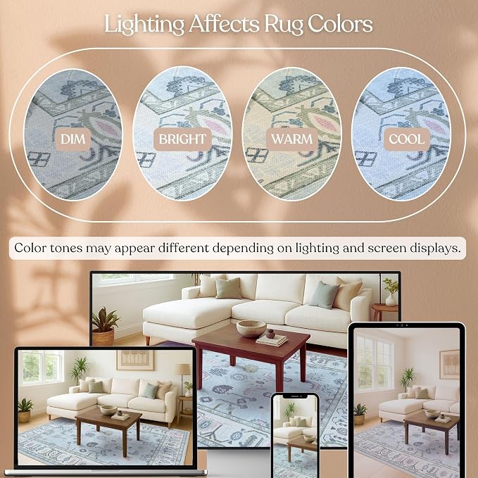 Fame Living Cream Blue Oushak Rug, Area Rugs - Image 7