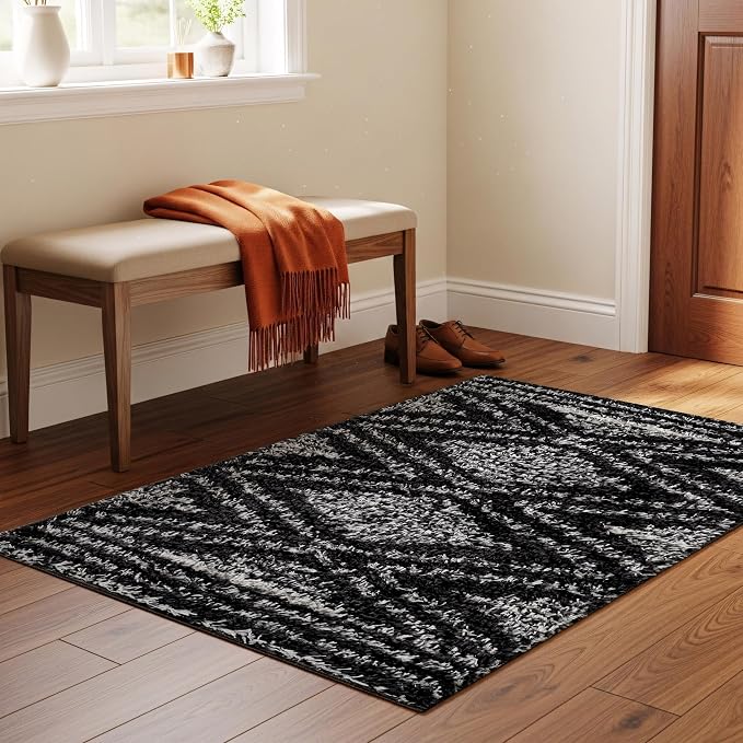 Rugshop Circles Arch Shag Area Rug Anthracite Dark Gray 4' x 6' Ideal - Image 6