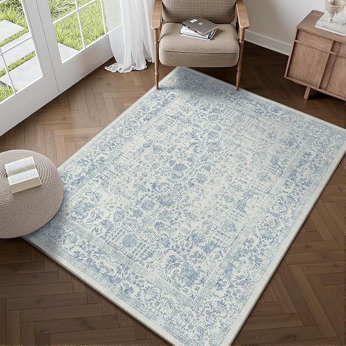 Blue Area Rug 4x6 Office Entryway Rug Machine Washable Kitchen Vintage - Image 5
