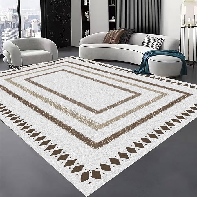 Moroccan Farmhouse Area Rugs 7x10ft, Neutral Geometric Pattern in Off-White Rug by Unknown