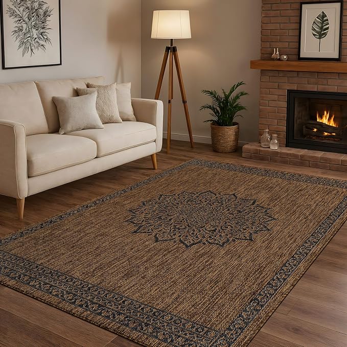 CAMILSON Outdoor Rug 6x9 Medallion Gold Modern Area Rugs - Image 9