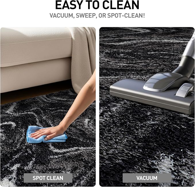 Rugshop Abstract Marble Shag Area Rug Anthracite Dark Gray 2' x 3' Ideal - Image 7