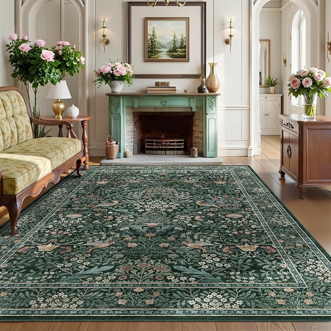 6x9 Floral Washable Area Rug for Living Room, Vintage Boho Rugs for Bedroom by HOME