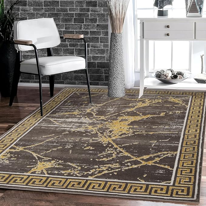 GLORY RUGS Area Rugs Marble 2x7 Brown Carpet Modern Abstract Rug Living Room by GLORYRUGS