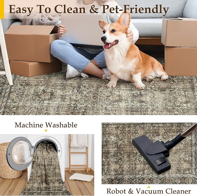Brown Entryway Rug 2x4 Vintage Area Carpet Indoor Kitchen Washable Door Mat - Image 3
