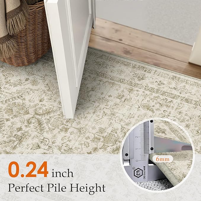 Taupe 2x6 Runner Rug Vintage Area Carpet Hallway Indoor Kitchen Washable Low - Image 2