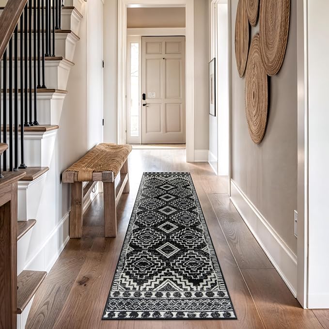 Rugshop Southwestern Black and White Tribal Area Rug – Geometric Diamond by Rugshop