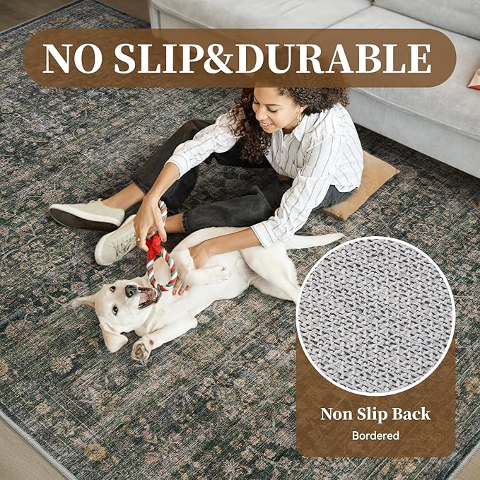 MontVoo-Vintage Area Rug 5X7 Green Rugs - Image 4