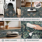 Washable Floral Small 2x3 Dark Blue Entryway Rugs Indoor, Botanical Bird - Image 4