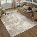 Beige Area Rug 4x6 Machine Washable Modern Abstract Office Carpet Neutral Non - Image 6