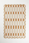 Hand-Tufted Wool Area Rug with Scalloped Edges, Neutral Beige Plaid Pattern by RUGBARN