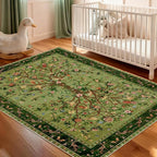 Green Area Rug 3x5 Washable, Non-Slip Small Rug Carpet, Floral Boho Low Pile - Image 4