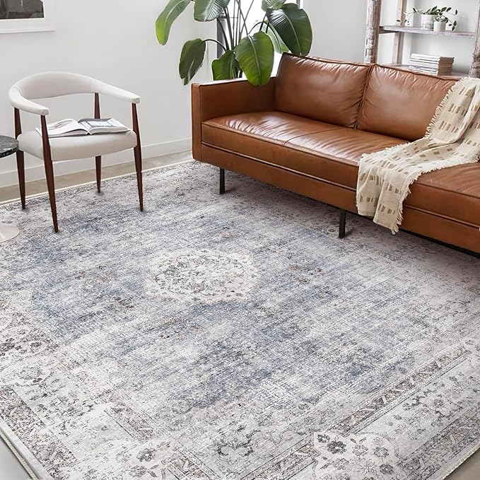 Washable Area Rug 8'x10' Retro Boho Design Non-Shedding Non-Slip Easy Care Ideal - Image 2