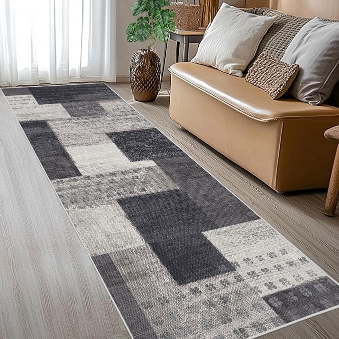 Modern Geometric Patchwork Indoor Runner Rug by Unknown