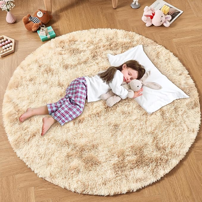 Andency Tie-Dyed Beige Round Area Rug by Andency
