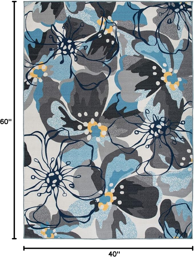 Rugshop Gray Large Floral Non-Slip Area Rug Fade Resistant - Image 2