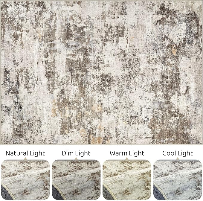 8x10 Area Rugs Living Room: Washable Large Abstract Neutral Modern Soft Rug - Image 9
