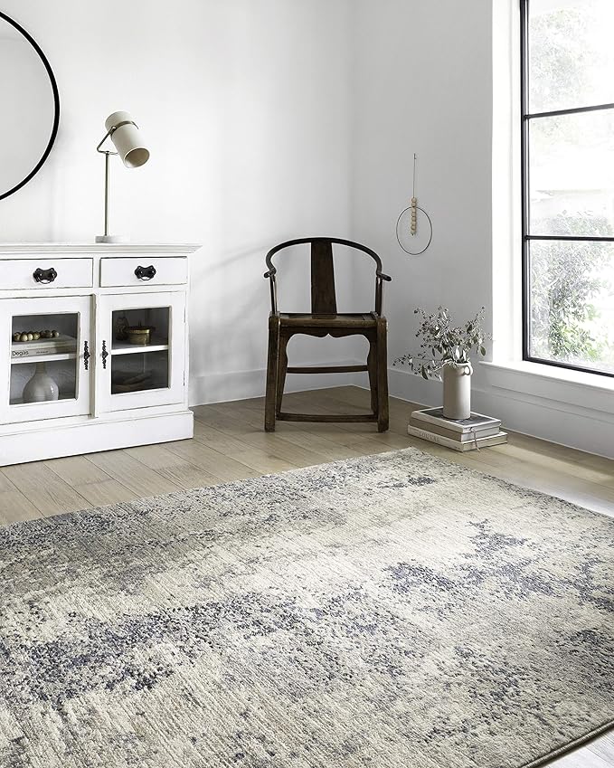 Loloi Teagan Collection TEA-07 Natural/Denim 5'-3" x 7'-6" Area Rug, Soft by Loloi