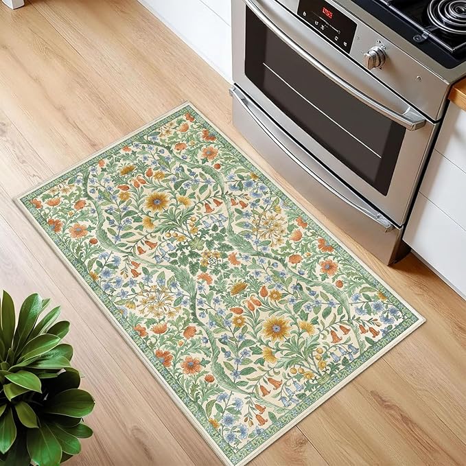 Floral 2x3 Entryway Rug, Washable Front Door Mat Indoor Non Slip Low Pile Small - Image 4