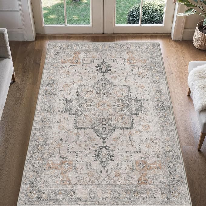 4x6 Area Rugs for Living Room, Machine Washable Low Pile Vintage Rugs, Non Slip - Image 3