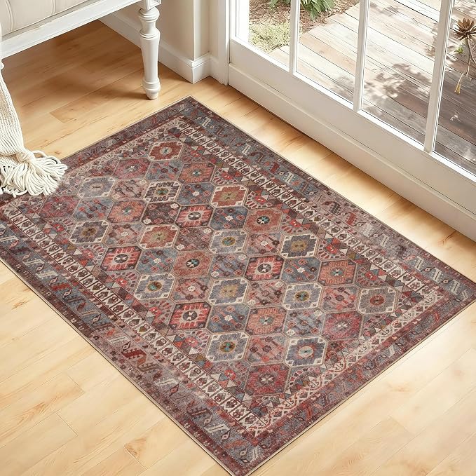 Kuden 2x3 Small Rug, Machine Washable, Non-Slip Backing, Vintage Style by KudenRugs