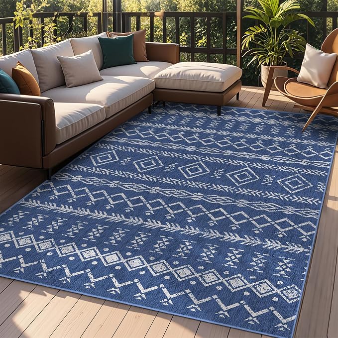 Indoor Outdoor Area Rug Washable Patio Rug Modern Moroccan Geometric Indoor by ArenaRug