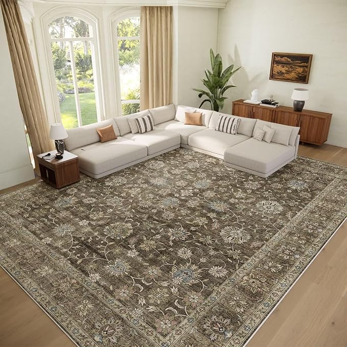 Washable 10x14 Area Rugs for Living Room, Boho Non-Slip Vintage Distress Large by Hedwior
